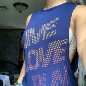 Blue cut off athletic shirt